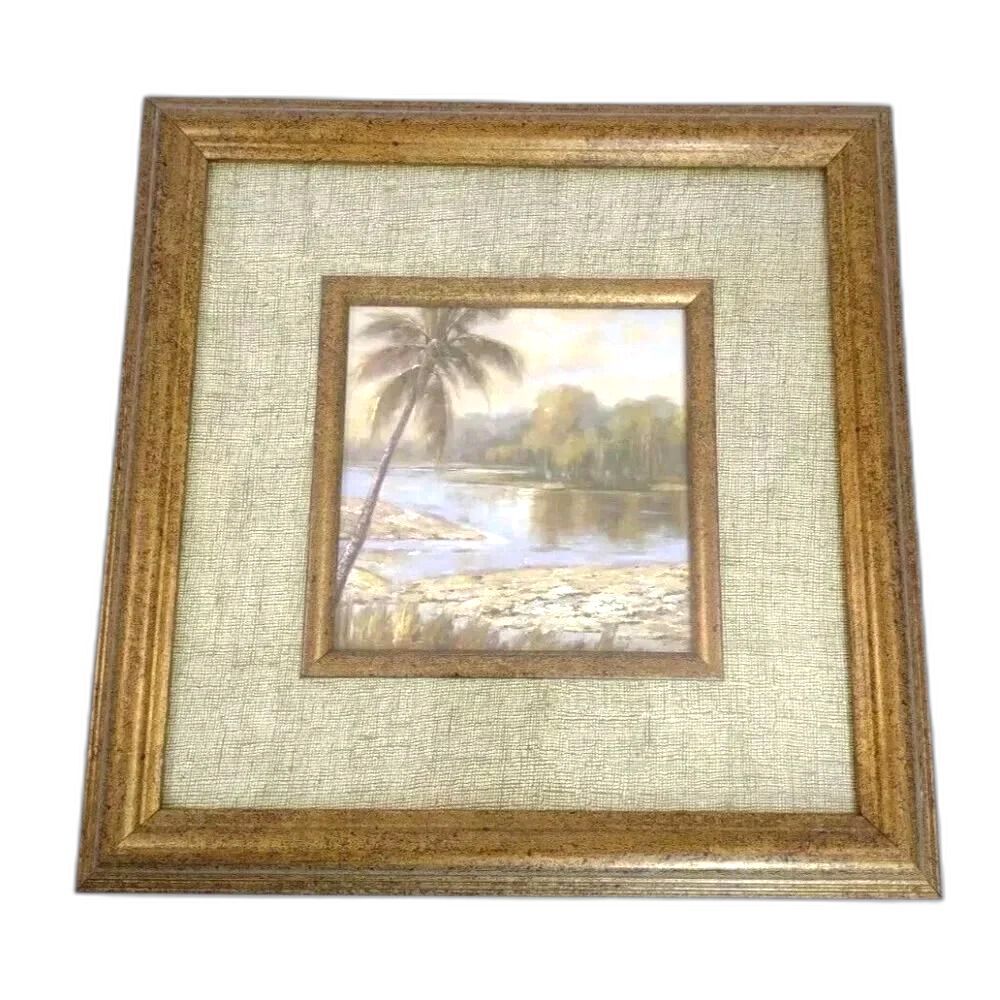 Bed Bath & Beyond Framed Wall Art 12" x 12" Palm Trees River Scene Coastal